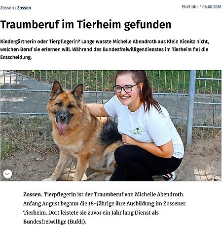 06. August 2018 | Märkische Allgemeine | Traumberuf im Tierheim gefunden